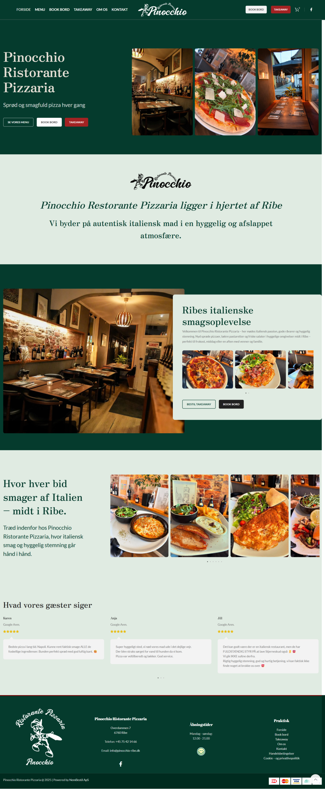 Hjemmesiden for Pinocchio Ristorante