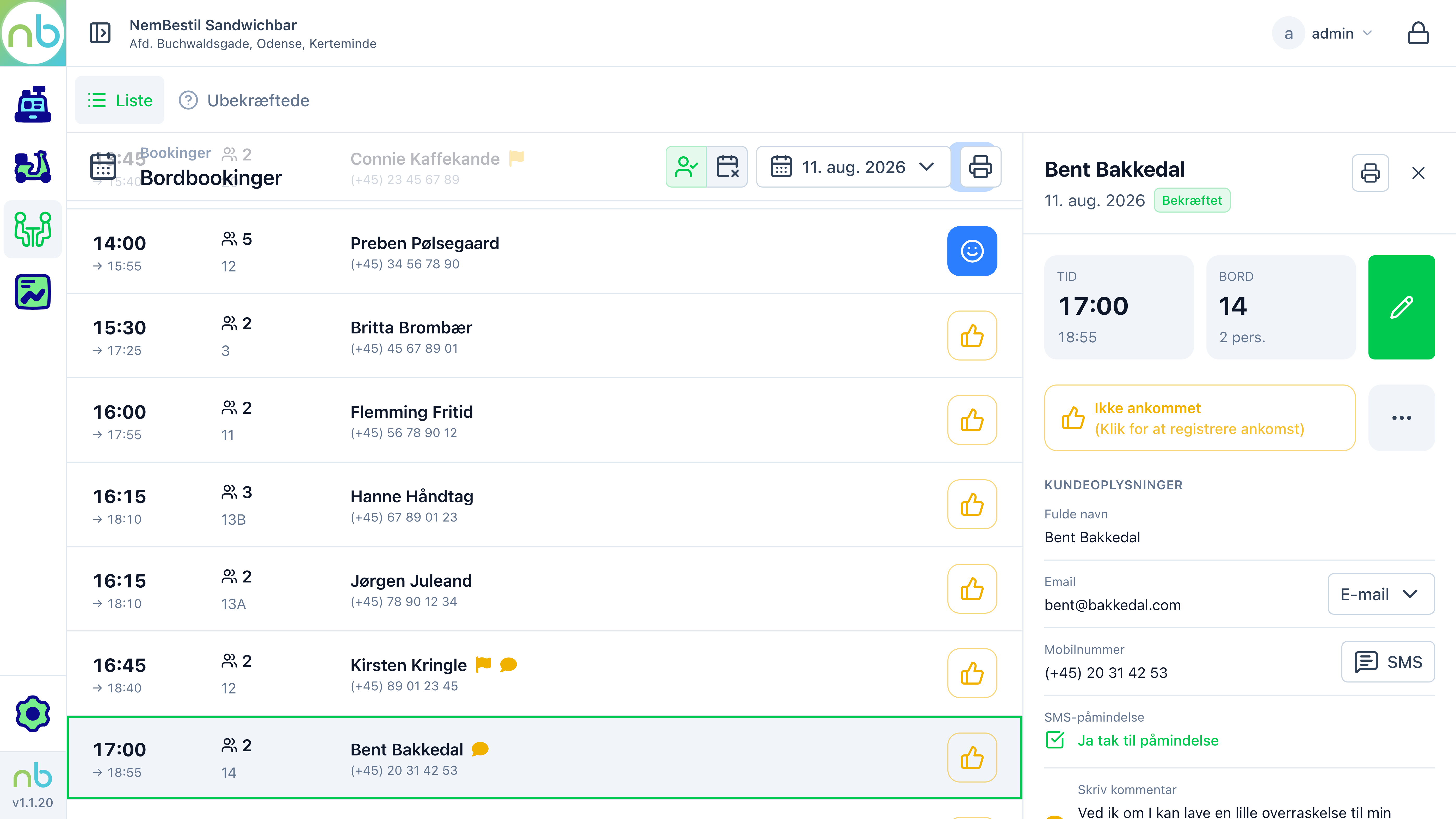 Detaljer om en bordbooking